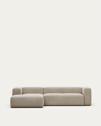 Blok 3 seater sofa with left side chaise longue in beige, 300 cm FR