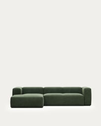 Blok 3 seater sofa with left side chaise longue in green, 300 cm FR