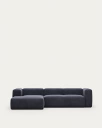 Blok 3 seater sofa with left side chaise longue in blue, 300 cm FR