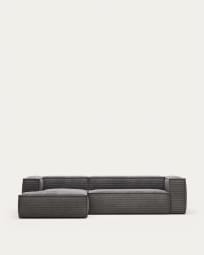 3θ καναπές Blok με ανάκλινδρο αριστερά, χοντρό κοτλέ, γκρι, 300εκ
