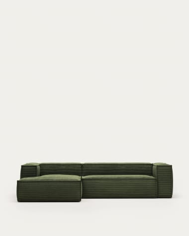 Blok 3-Sitzer-Sofa mit Chaiselongue links breiter Cord grün 300 cm