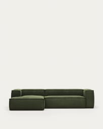 3θ καναπές Blok με ανάκλινδρο αριστερά, πράσινο κοτλέ, 300 εκ