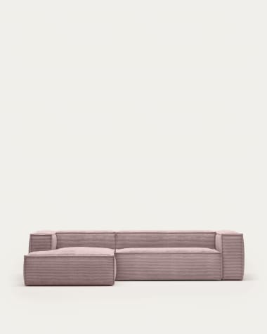 Blok 3 seater sofa with left side chaise longue in pink wide seam corduroy, 300 cm