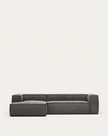 Blok 3 seater sofa with left side chaise longue in grey corduroy, 300 cm FR