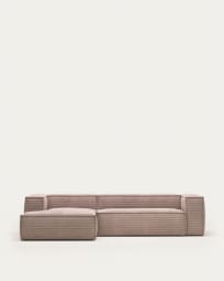 Blok 3 seater sofa with left side chaise longue in pink corduroy, 300 cm