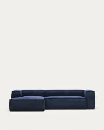Blok 3 seater sofa with left side chaise longue in blue corduroy, 300 cm FR