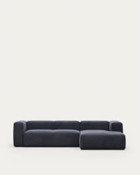 Blok 3 seater sofa with right side chaise longue in blue, 300 cm FR
