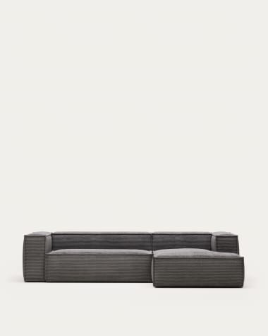 Sofa Blok z prawym szezlongiem 3-osobowa szary gruby sztruks 300 cm