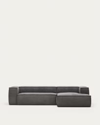 Blok 3θέσιος καναπές με ανάκλινδρο δεξιά σε γκρι κοτλέ με φαρδιά ραφή, 300 εκ