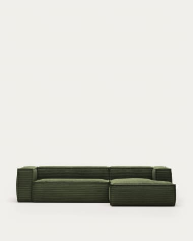 3θ καναπές Blok με ανάκλινδρο δεξιά, χοντρό κοτλέ, πράσινο, 300εκ