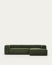 Blok 3 seater sofa with right side chaise longue in green wide seam corduroy, 300 cm