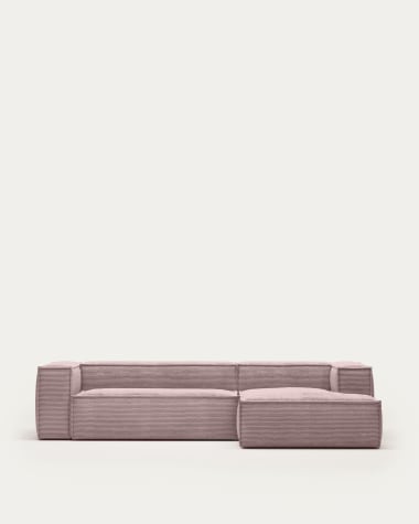 Blok 3 seater sofa with right side chaise longue in pink wide seam corduroy, 300 cm