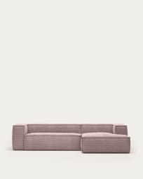 Canapé Blok 3 places méridienne droite velours à grosses côtes rose 300 cm