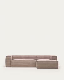 Blok 3 seater sofa with right side chaise longue in pink corduroy, 300 cm