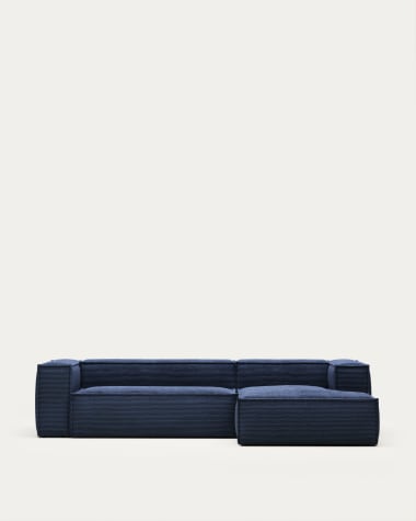 Blok 3 seater sofa with right side chaise longue in blue corduroy, 300 cm FR