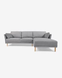 Gilma grey 3-seater sofa with right-hand chaise longue with legs in natural finish 260 cm