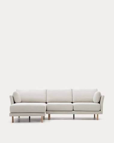 Gilma 3 seater sofa w/ right/left-hand chaise longue in chenille pearl, natural legs, 260 cm