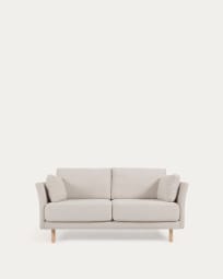 Gilma 2 seater sofa in beige with natural wood finish legs, 170 cm