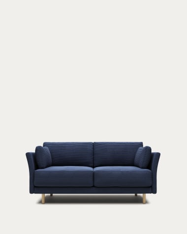 Gilma 2 seater sofa in blue wide seam corduroy with natural finish legs, 170 cm FR