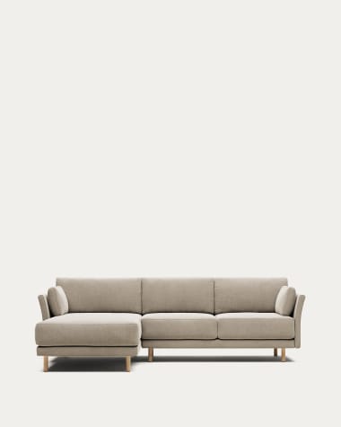 Gilma 3 seater sofa with left/right side chaise in beige w/ natural finish legs, 260 cm FR