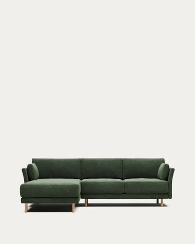 Gilma 3 seater sofa w/ left/right side chaise in green and natural finish legs, 260 cm FR