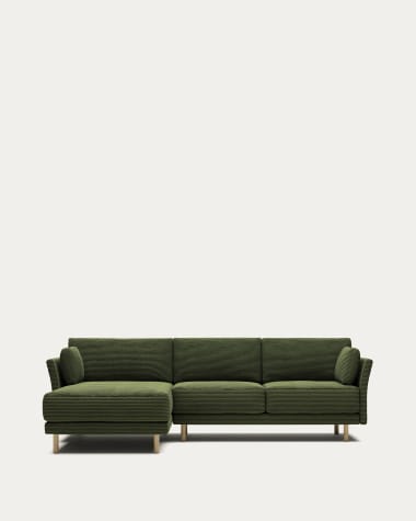 Gilma 3 seater sofa, right/left chaise in green wide seam corduroy natural legs, 260cm FR