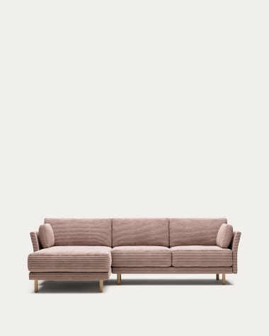Gilma 3 seater sofa, left/right chaise, pink wide seam corduroy, natural legs, w/ 260cm FR