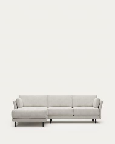Gilma 3 seater sofa with left/right chaise in white fleece, black finish legs, 260 cm FR