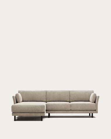 Gilma 3 seater sofa with left/right side chaise in beige w/ black finish legs, 260 cm FR
