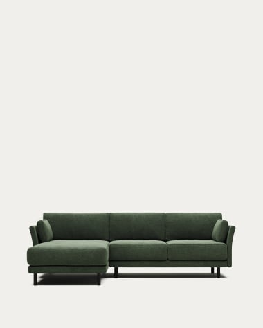 Gilma 3 seater sofa with left/right side chaise in green and black finish legs, 260 cm FR