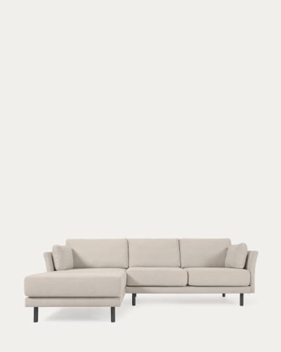 Sofá Gilma 3 plazas con chaise longue derecho/izquierdo beige y patas negro 260 cm | Kave Home®