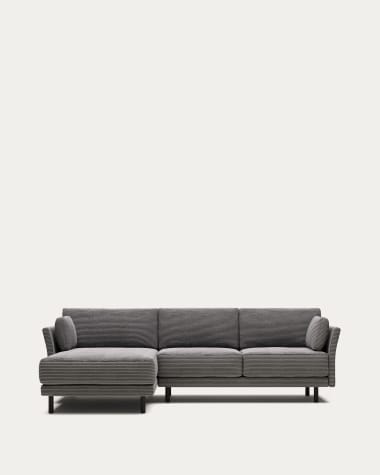 Gilma 3 seater sofa, left/right chaise in grey wide seam corduroy w/ black legs, 260 cm FR