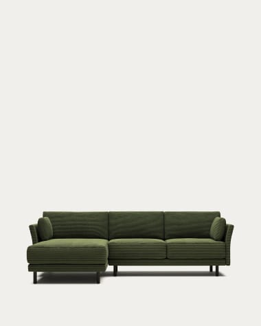 Gilma 3 seater sofa, right/left chaise in green wide seam corduroy, black legs, 260cm FR