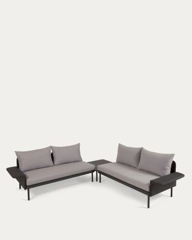 Set exterior Zaltana de sofà raconer i taula d'alumini acabat pintat gris fosc mat 164cm