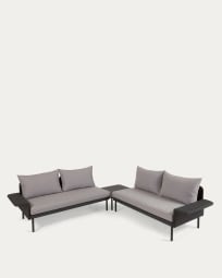Salon de jardin Zaltana avec canapé d’angle et table en aluminium gris foncé mat 164 cm