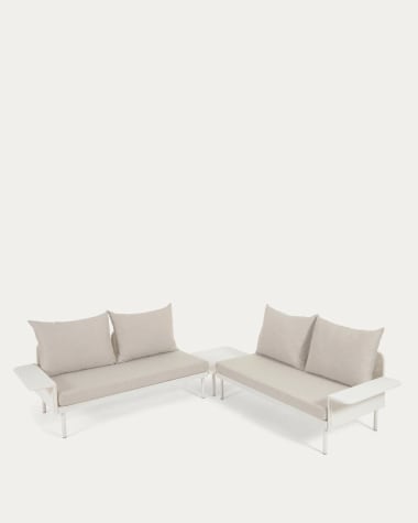 Salon de jardin Zaltana avec canapé d’angle et table en aluminium blanc mat 164 cm