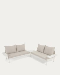 Salon de jardin Zaltana avec canapé d’angle et table en aluminium blanc mat 164 cm
