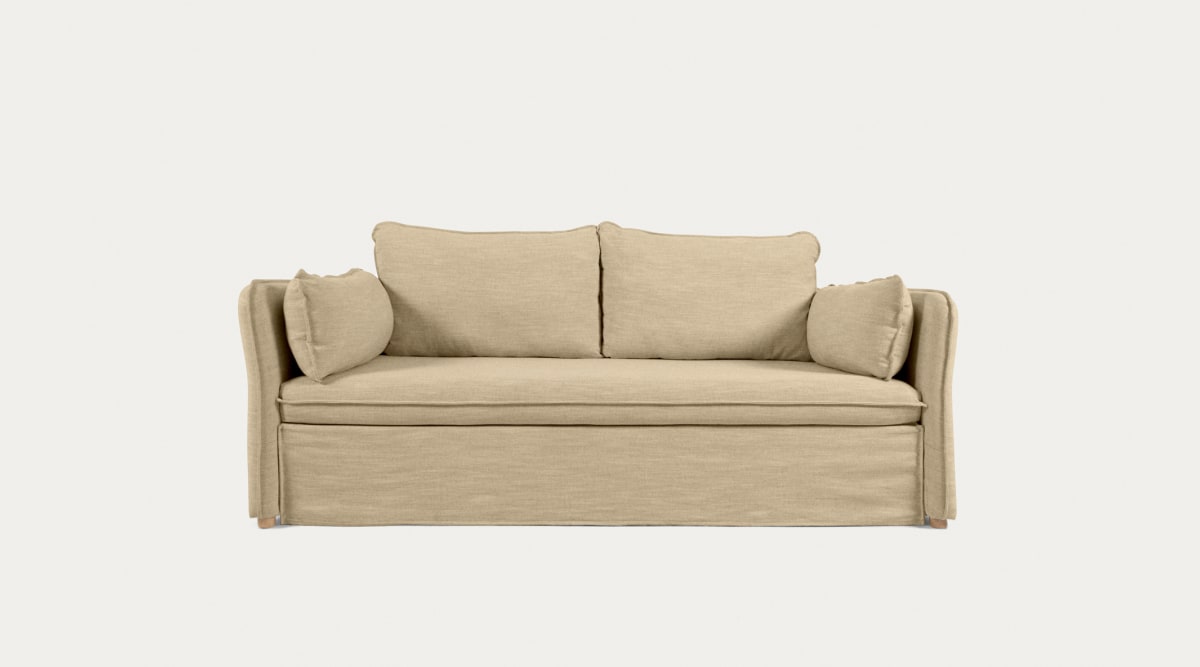 Tanit sofa bed in beige with natural finish solid beech wood legs 210 cm