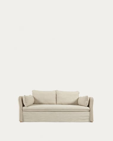Canapé-lit Tanit blanc pieds en bois de hêtre finition naturelle 210 cm