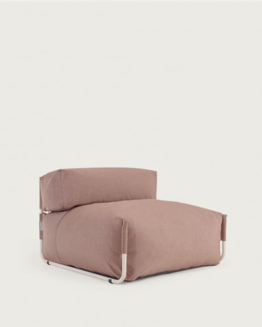 Square modular 100% outdoor sofa pouffe w/ backrest, terracotta, white aluminium 101x101cm