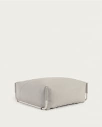 Square modular 100% outdoor sofa pouffe in light grey with white aluminium, 101 x 101 cm