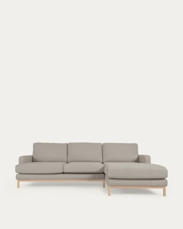 Mihaela 3-zitsbank met chaise longue rechts in grijze schapenvacht 264 cm
