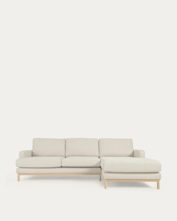 Mihaela 3 seater sofa with right-hand chaise longue in white fleece, 264 cm