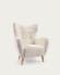 Patio armchair in white fleece with solid, natural rubberwood legs