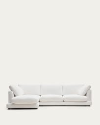 Gala 4 seater sofa with left side chaise longue in white, 300 cm