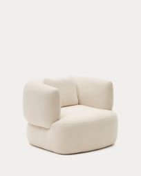 Martina swivel armchair in off-white bouclé with cushion