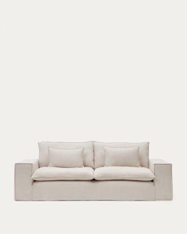 Anarela 3-Sitzer-Sofa mit abnehmbarem Bezug und Kissen aus Leinen Beige 280 cm
