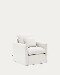 Nora armchair with a removable cover and ecru linen and cotton cushion 92 cm