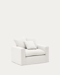 Nora armchair with a removable cover and ecru linen and cotton cushion 140 cm