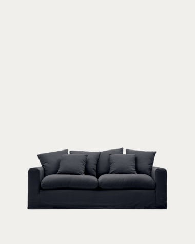 Nora 3 Sitzer Sofa mit abziehbaren Kissenbezügen aus Leinen und Baumwolle anthrazitgrau 240 cm